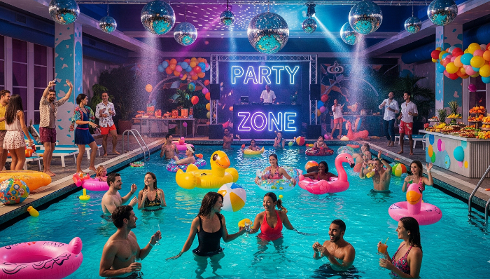 Khách sạn có hồ bơi sân vườn tổ chức Gala Pool Party sang trọng